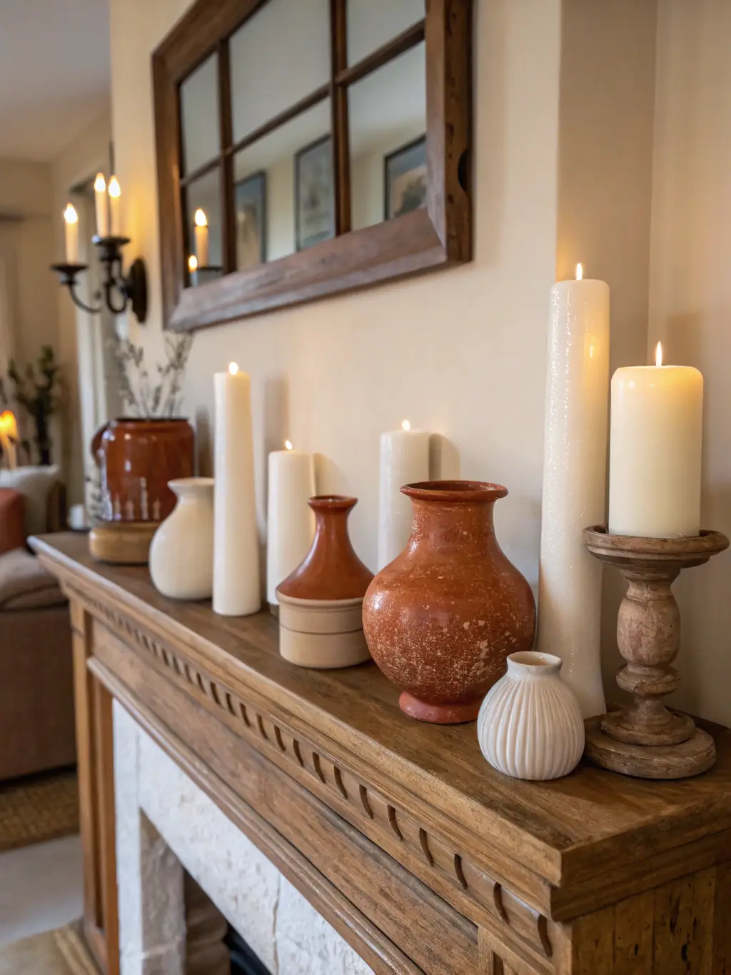 A Serenities Hill Co candle placed in the center of a living room, filling the entire space with its fragrance, illustrating its full-room ambiance.